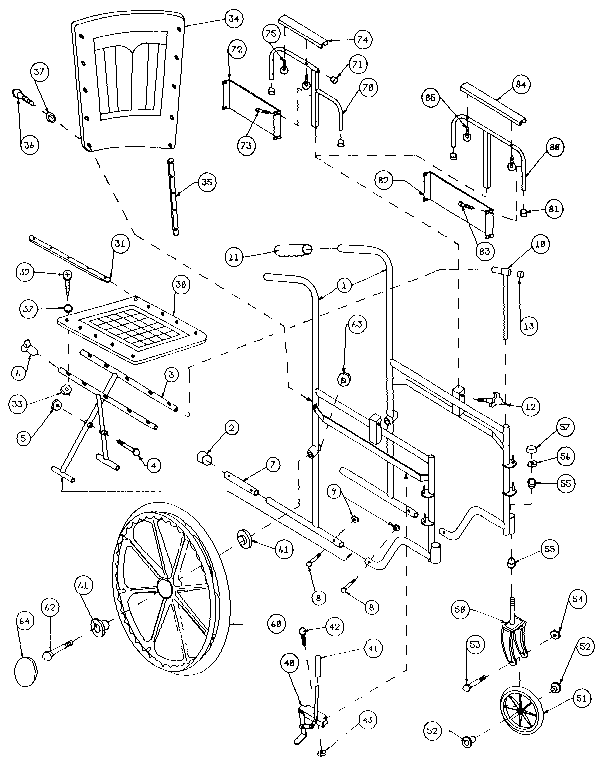 Folding wheel chair removable arm