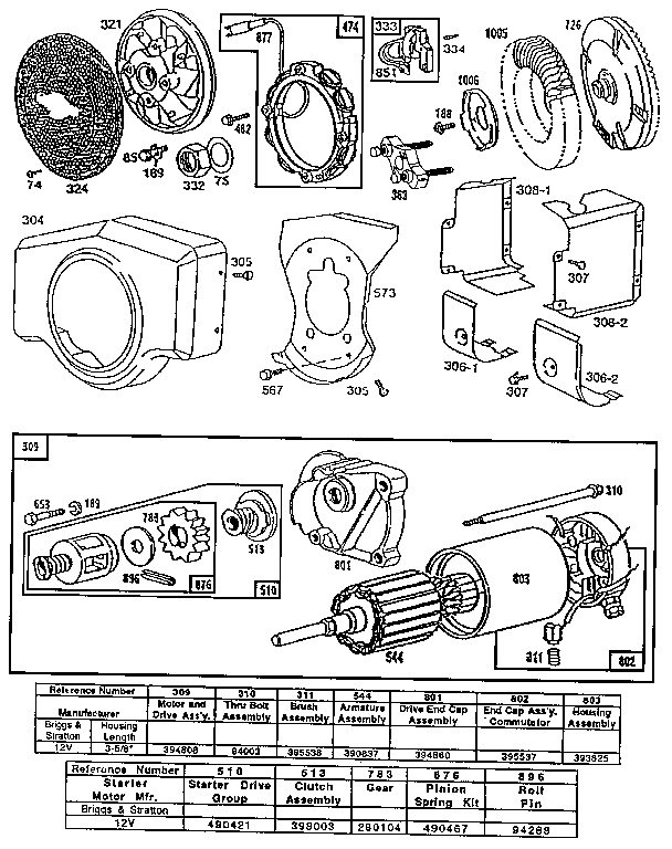 STARTING MOTOR AND BLOWER HOUSING