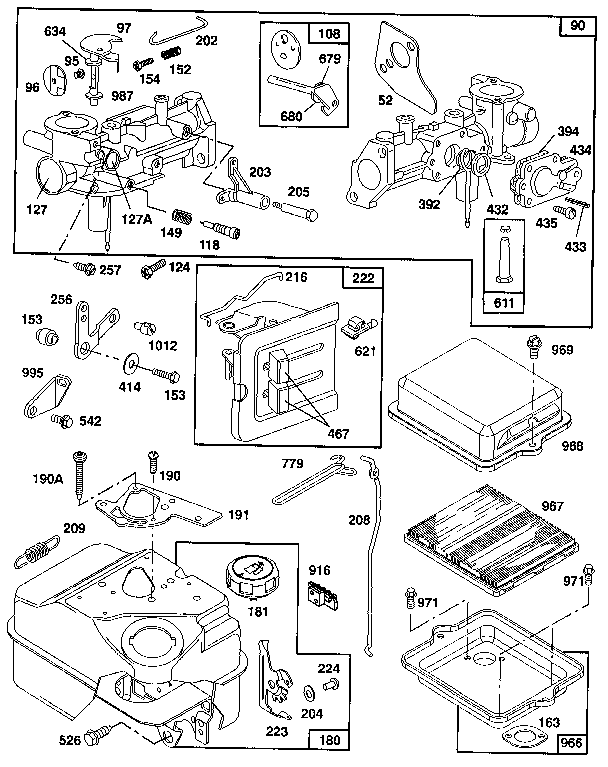CARBURETOR, AIR CLEANER, AND FUEL TANK ASSEMBLY