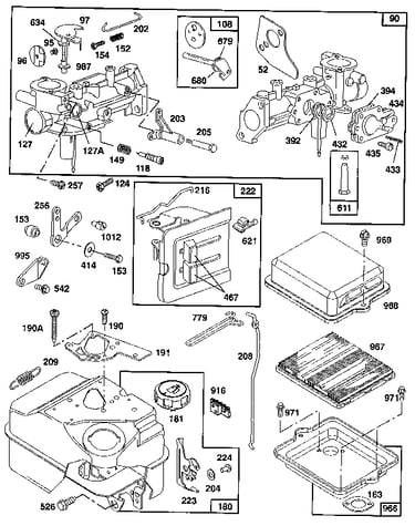 Carburetor, air cleaner, and fuel tank assembly