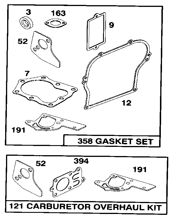 GASKET SET AND CARBURETOR OVERHAUL KIT