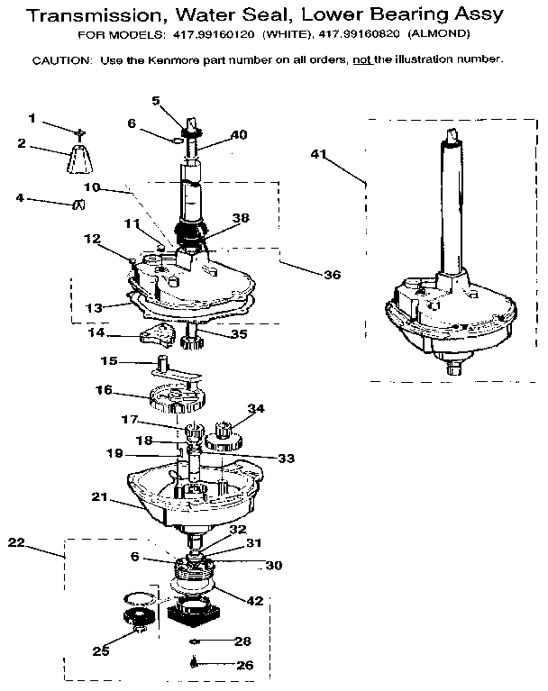 TRANSMISSION, WATER SEAL, LOWER BEARING ASSY.