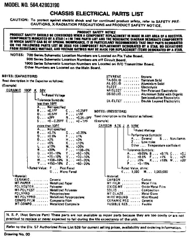 Chassis electrical parts list