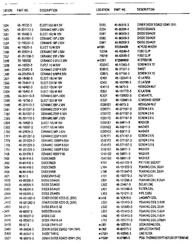 Chassis electrical parts list