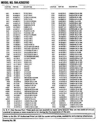 Chassis electrical parts list