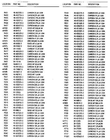 Chassis electrical parts list
