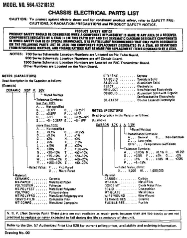 Chassis electrical parts list