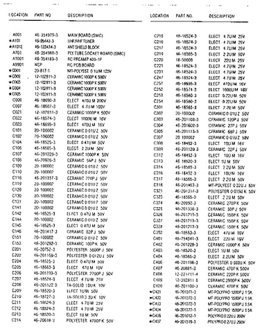 Chassis electrical parts list