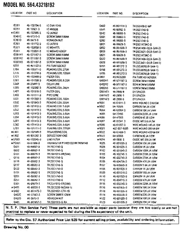 Chassis electrical parts list