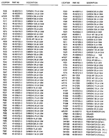 Chassis electrical parts list