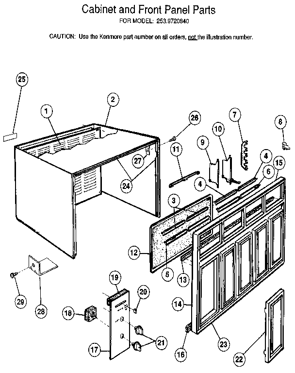 Cabinet and front panel