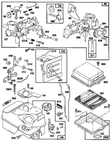 Carburetor, air cleaner, and fuel tank assembly