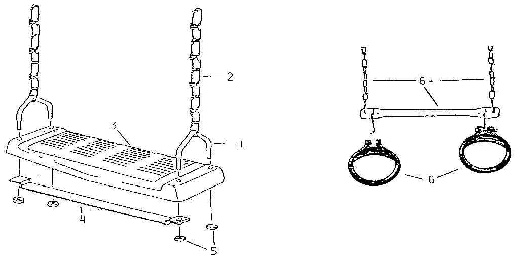 Swing seat and gym ring assembly