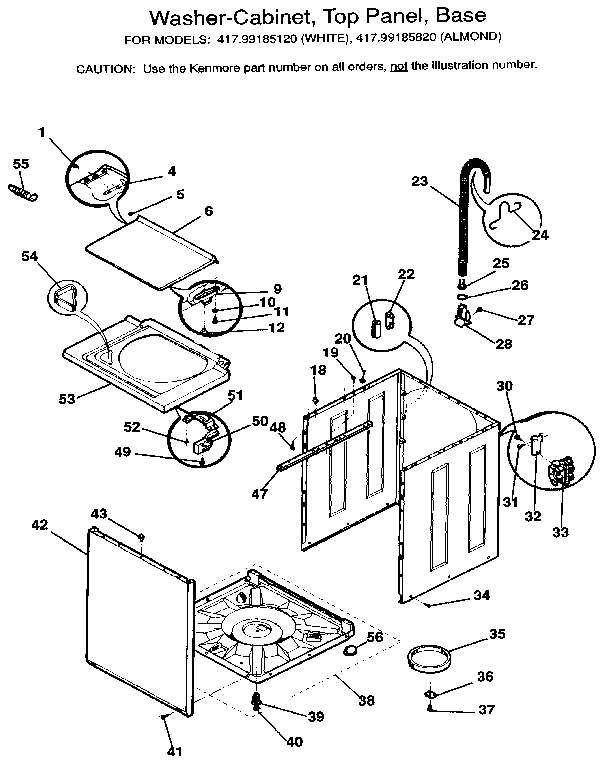 Washer-cabinet, top panel, base