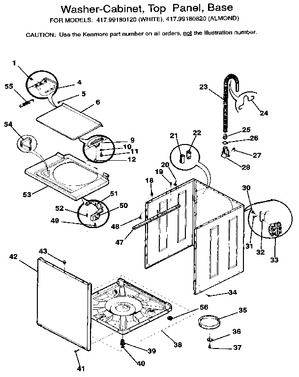 Washer-cabinet, top panel, base
