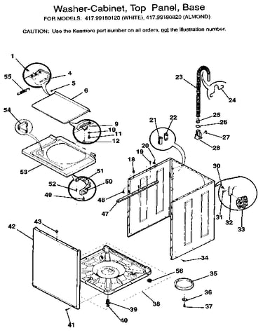 Washer-cabinet, top panel, base