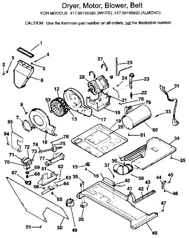 Dryer, motor, blower, belt