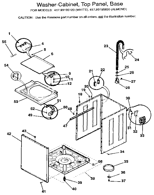Washer-cabinet, top panel, base