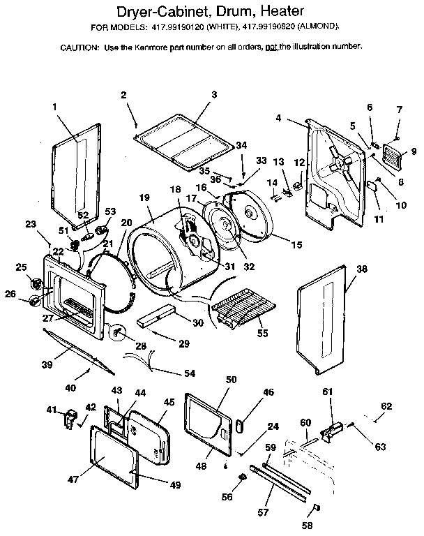 Dryer-cabinet, drum, heater