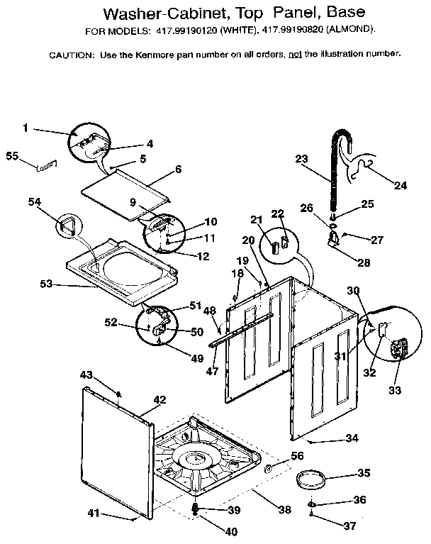 Washer-cabinet, top panel, base