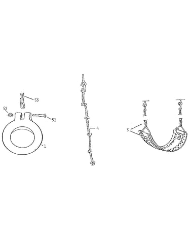 Gym ring, climb rope, and swing seat assembly