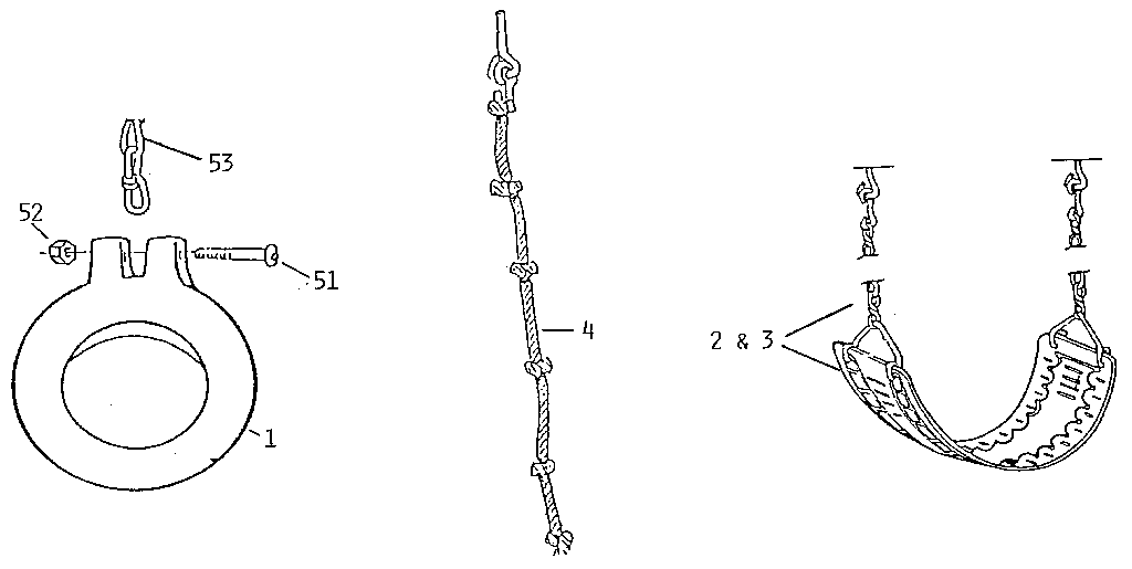 Gym ring, rope, & swing assembly