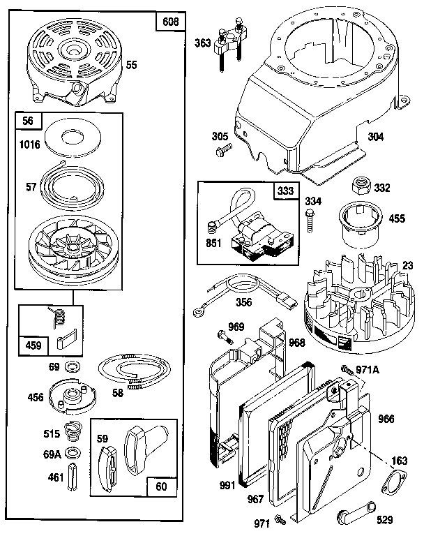 Rewind starter and air cleaner assembly