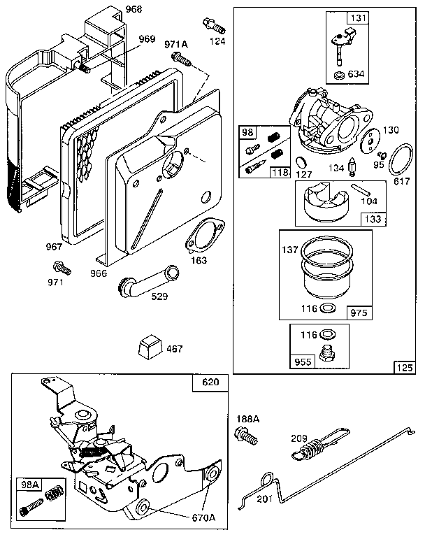 AIR CLEANER AND CARBURETOR ASSEMBLY