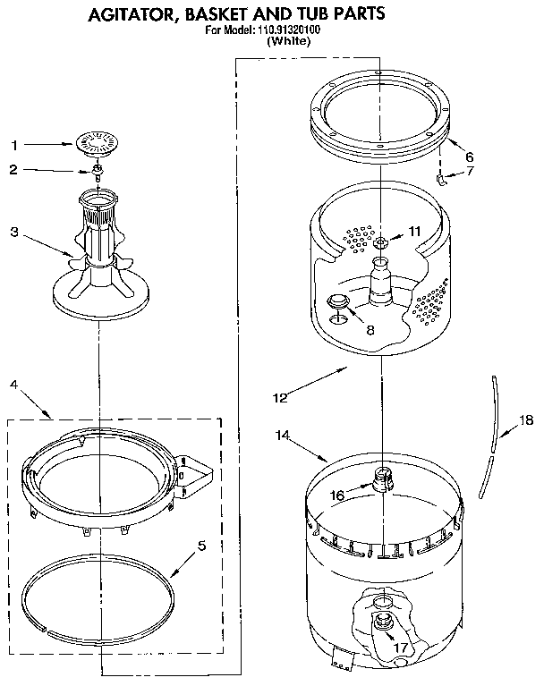 AGITATOR, BASKET AND TUB