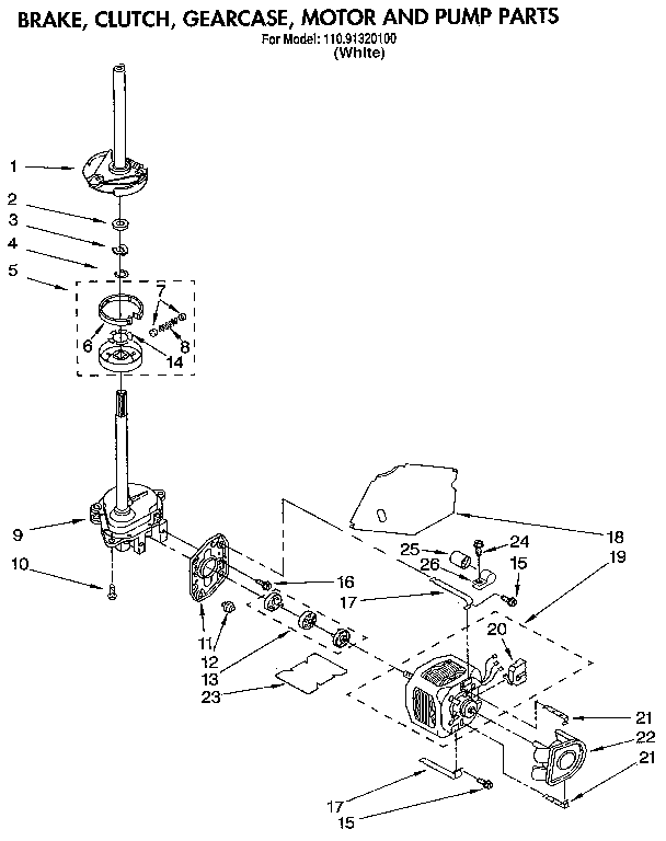 Brake, clutch, gearcase, motor and pump
