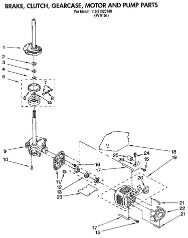 Brake, clutch, gearcase, motor and pump