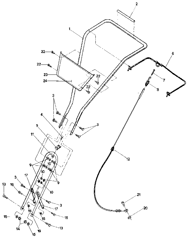 Handlebars, forward clutch cable, and handlebar mounting