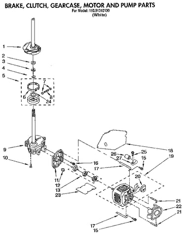 Brake, clutch, gearcase, motor and pump