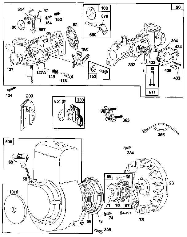 Carburetor and blower housing assembly
