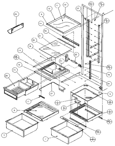 Refrigerator shelving and drawers