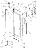 Refrigerator door, hinge, and trim