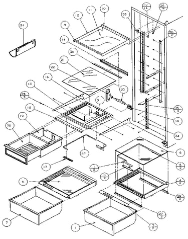 Refrigerator shelving and drawers
