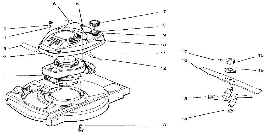 2 cycle engine, fuel tank & blade assembly