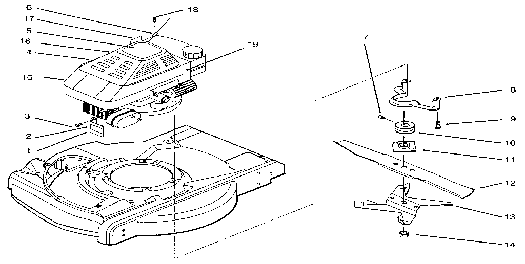 4 cycle engine, fuel tank & blade assembly