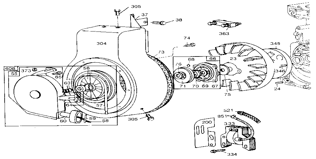 REWIND STARTER AND FLYWHEEL ASSEMBLY