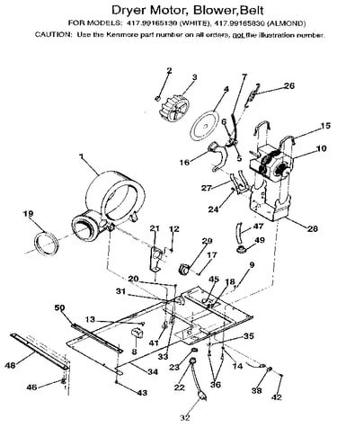 Dryer motor, blower, belt