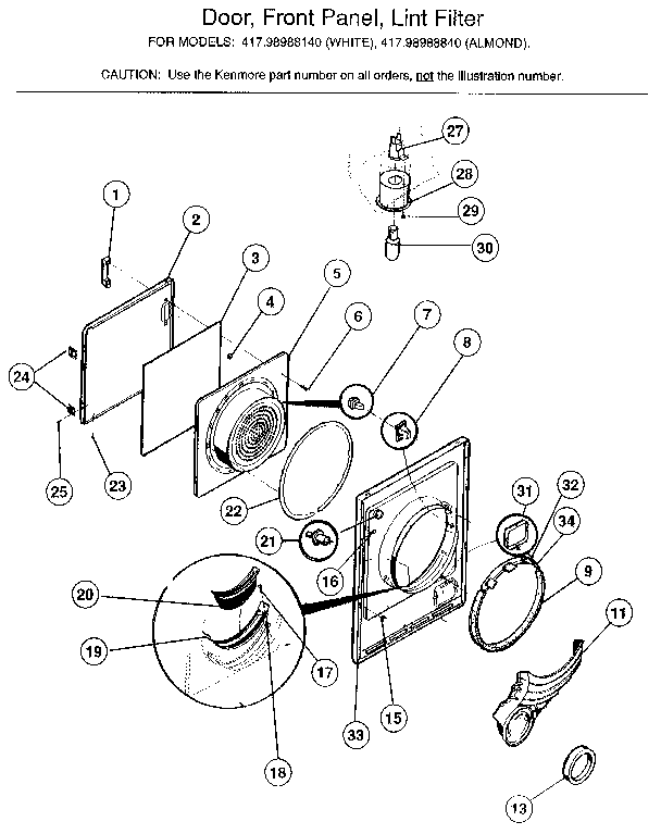 DOOR, FRONT PANEL, LINT FILTER