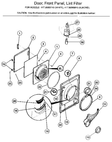 Door, front panel, lint filter