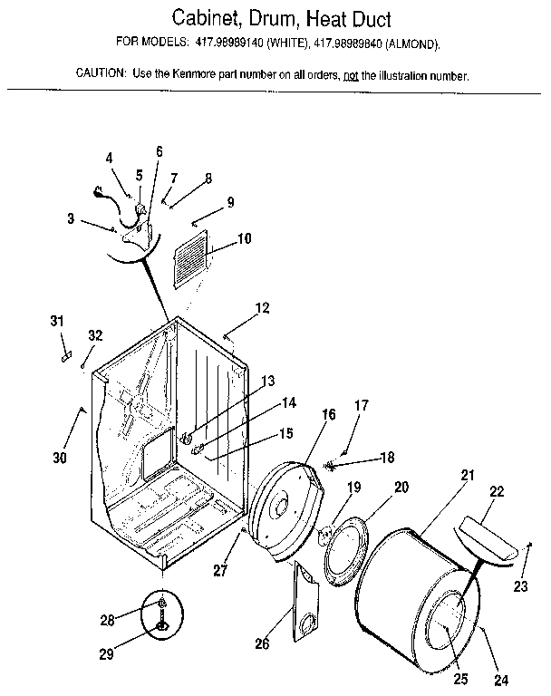 CABINET, DRUM, HEAT DUCT