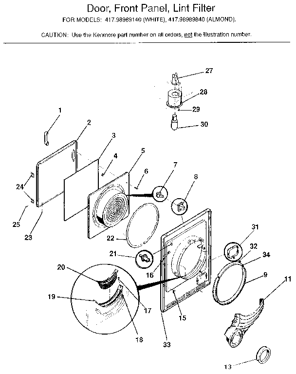 Door, front panel, lint filter