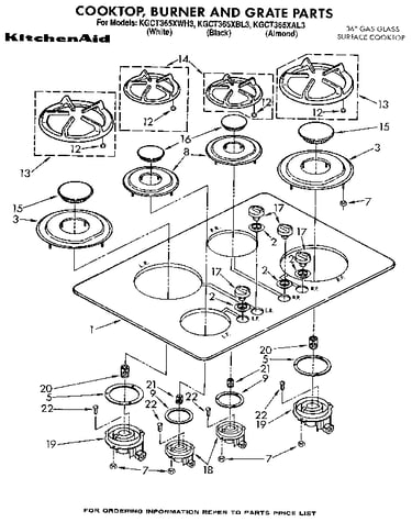 Cooktop, burner and grate