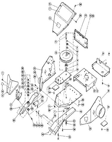 Chassis components, drive arm, cutter bar support, and flywh