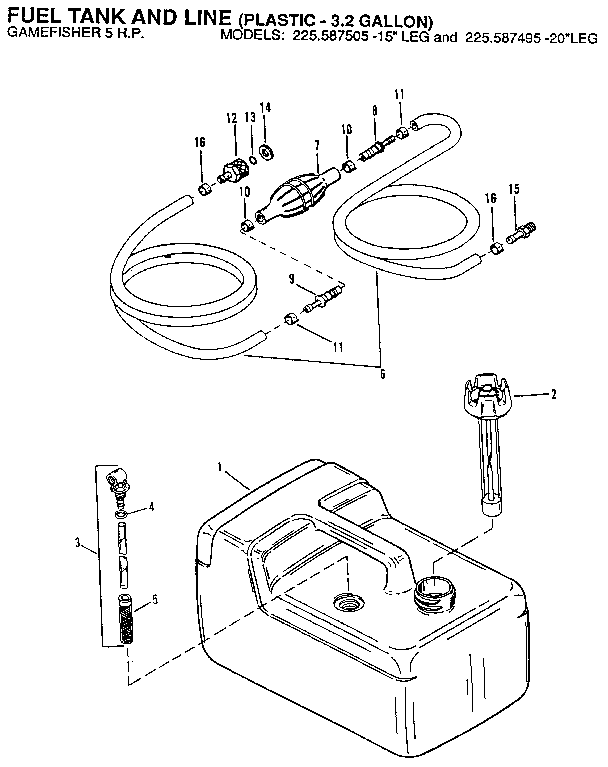 FUEL TANK AND LINE (PLASTIC - 3.2 GALLON)