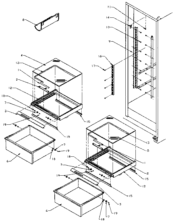 REFRIGERATOR SHELVING AND DRAWERS