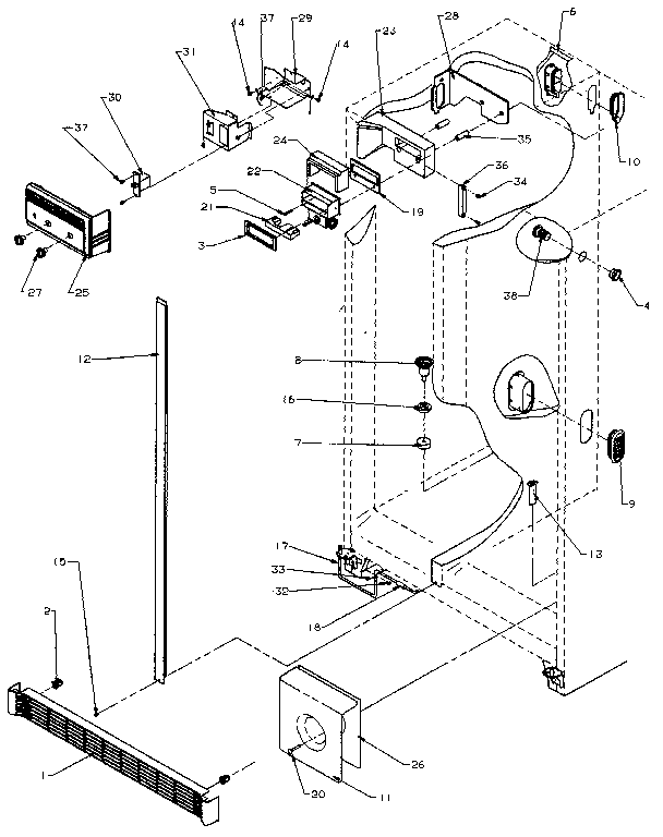 Refirgerator/freezer controls and cabinet